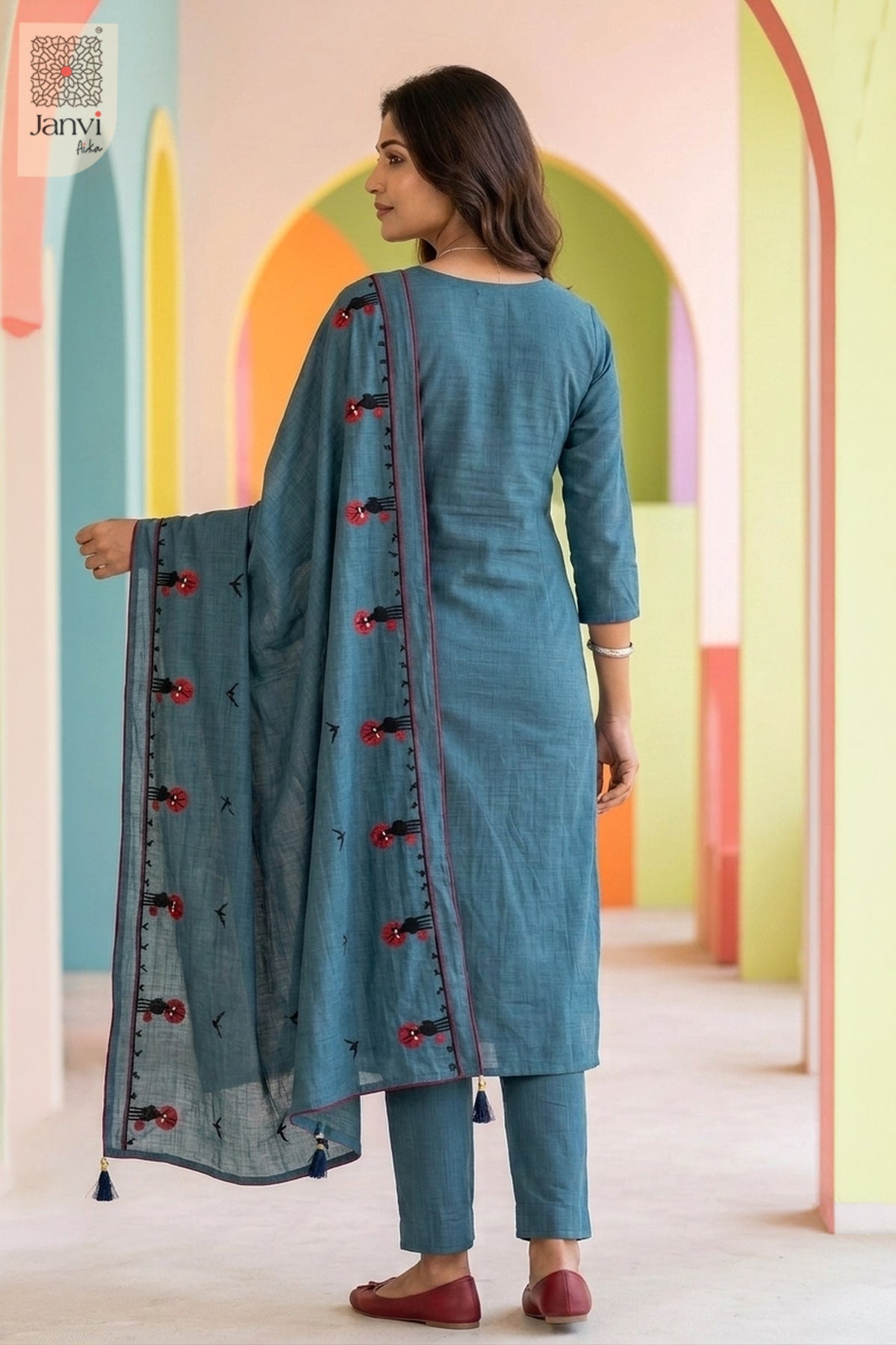 Crimson Eclipse Deer Motif Kurta