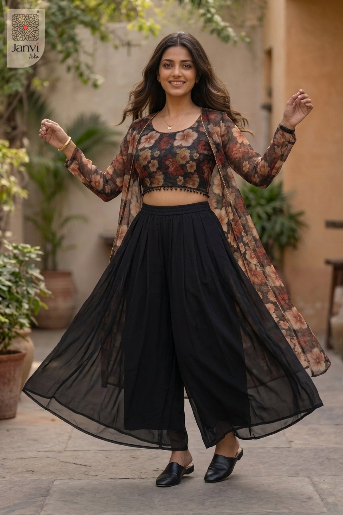 Ebony Flame Sharara Set