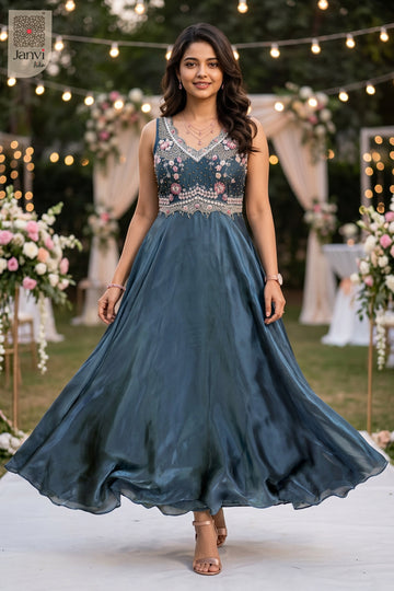 Back view showing neckline styling of Elara Floral Mist for women's online clothing boutique.
