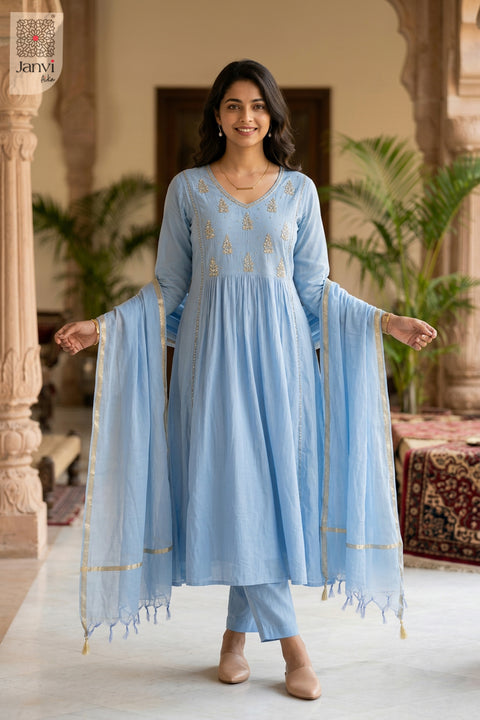 Side profile view of Ethereal Blue showcasing design for women's clothing online shopping.