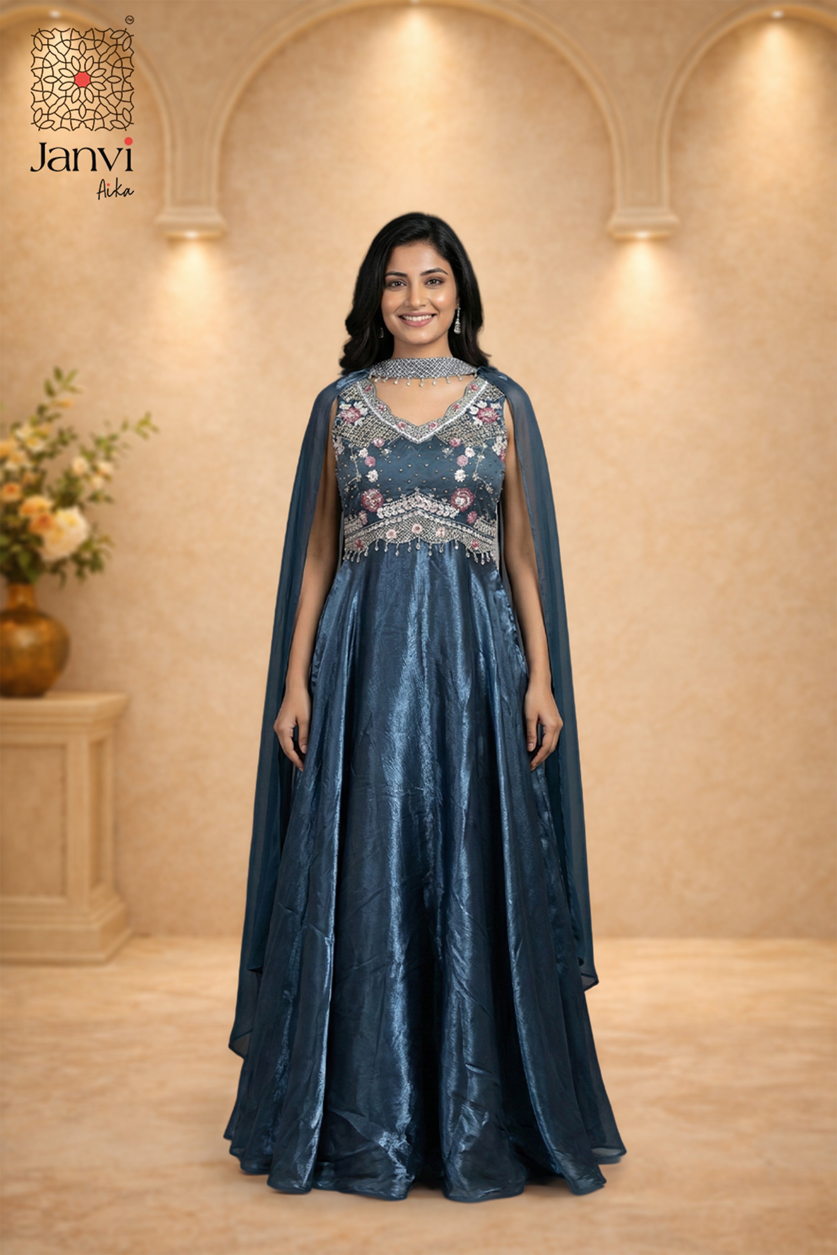 Elara Floral Mist Anarkali Dress
