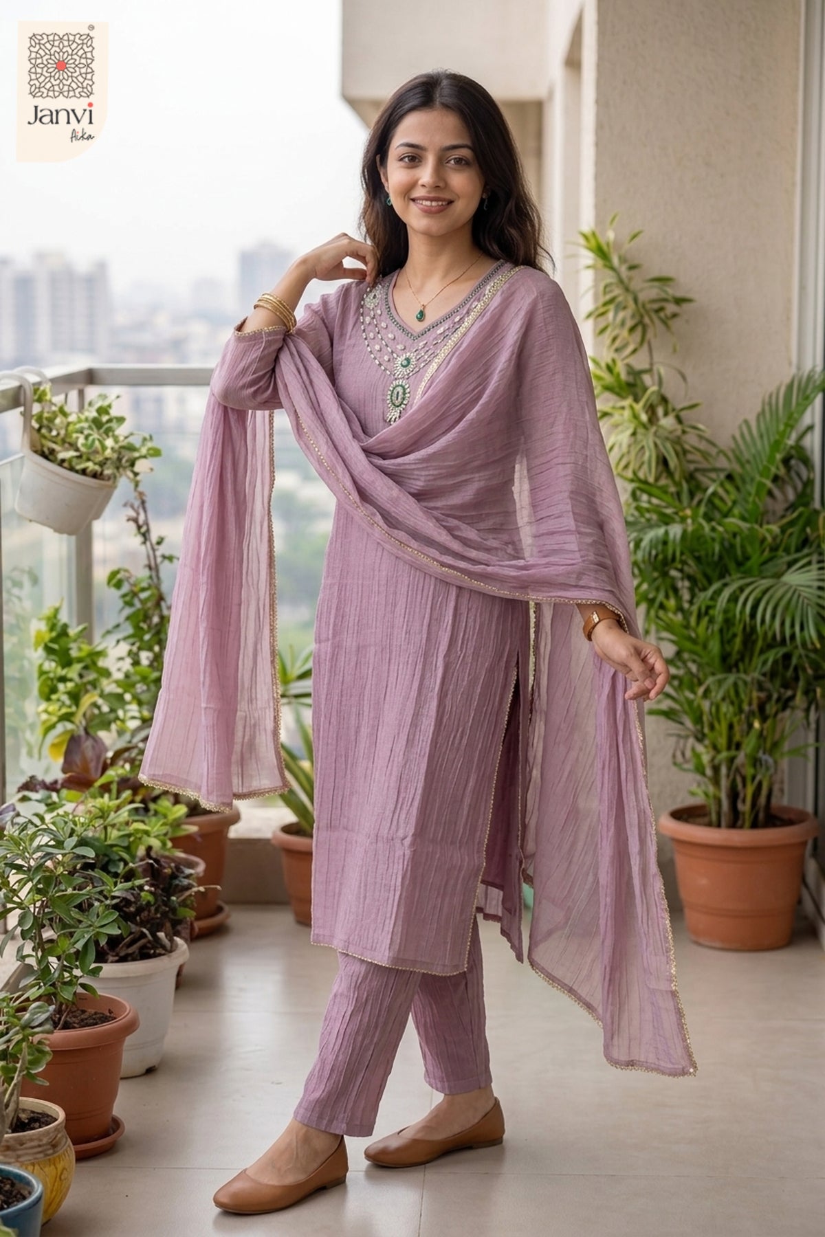 Emerald Pearl Royale Chudidhar– Dusty Mauve