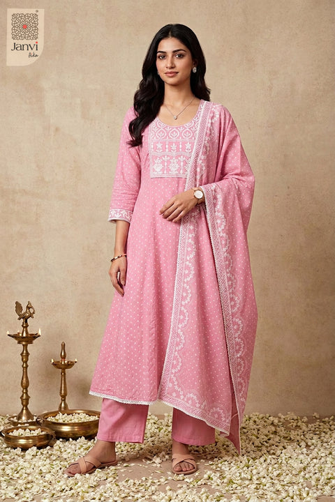 Florentine Motif Threadwork Round Neck Anarkali
