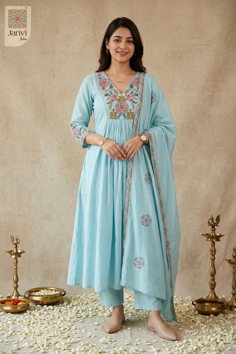 Frosted Aqua Gulmohar Symphony Anarkali