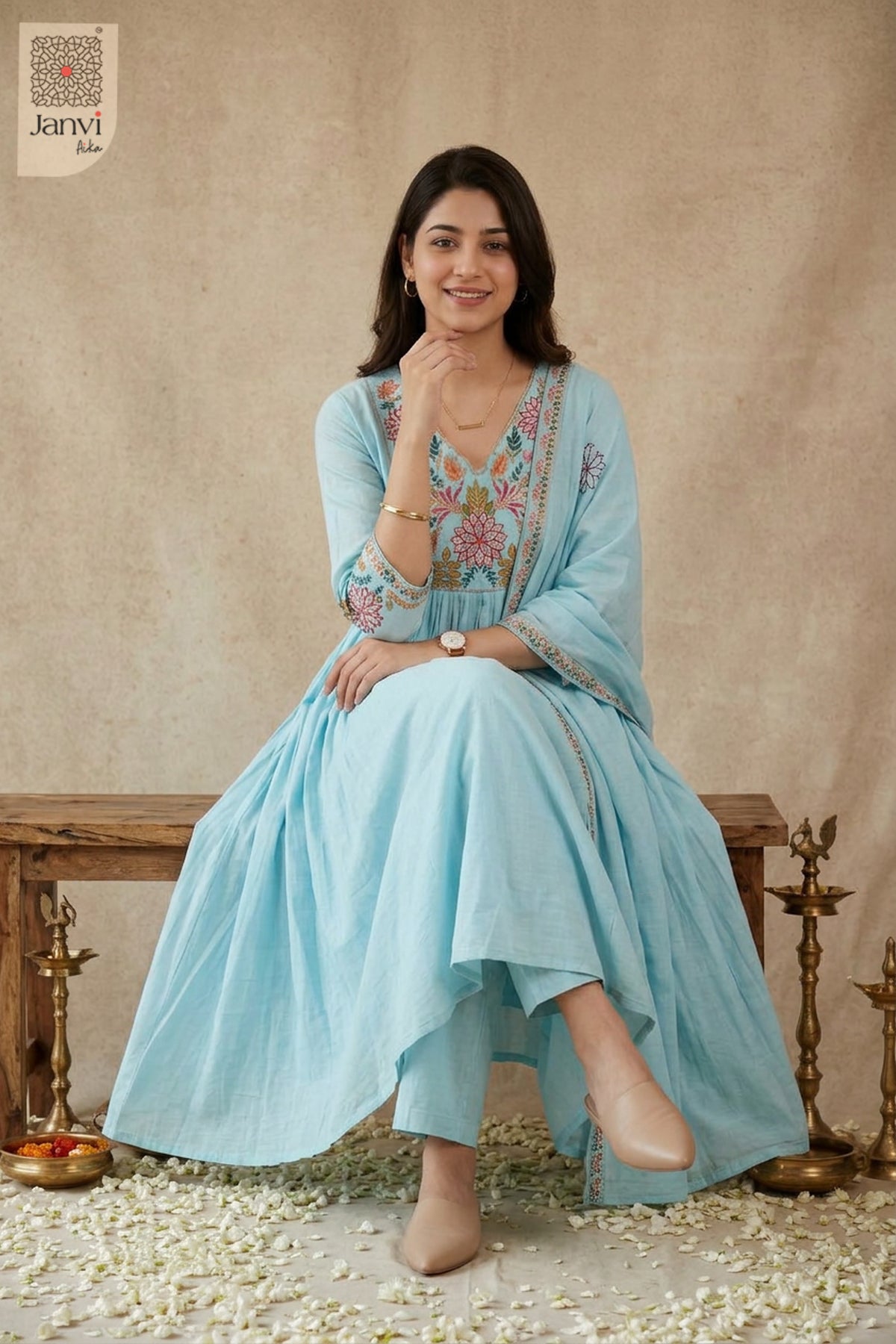 Frosted Aqua Gulmohar Symphony Anarkali