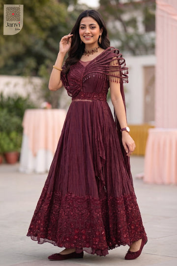 Exude grace in this full body shot of luxurious chamki work from clothes shops near me.