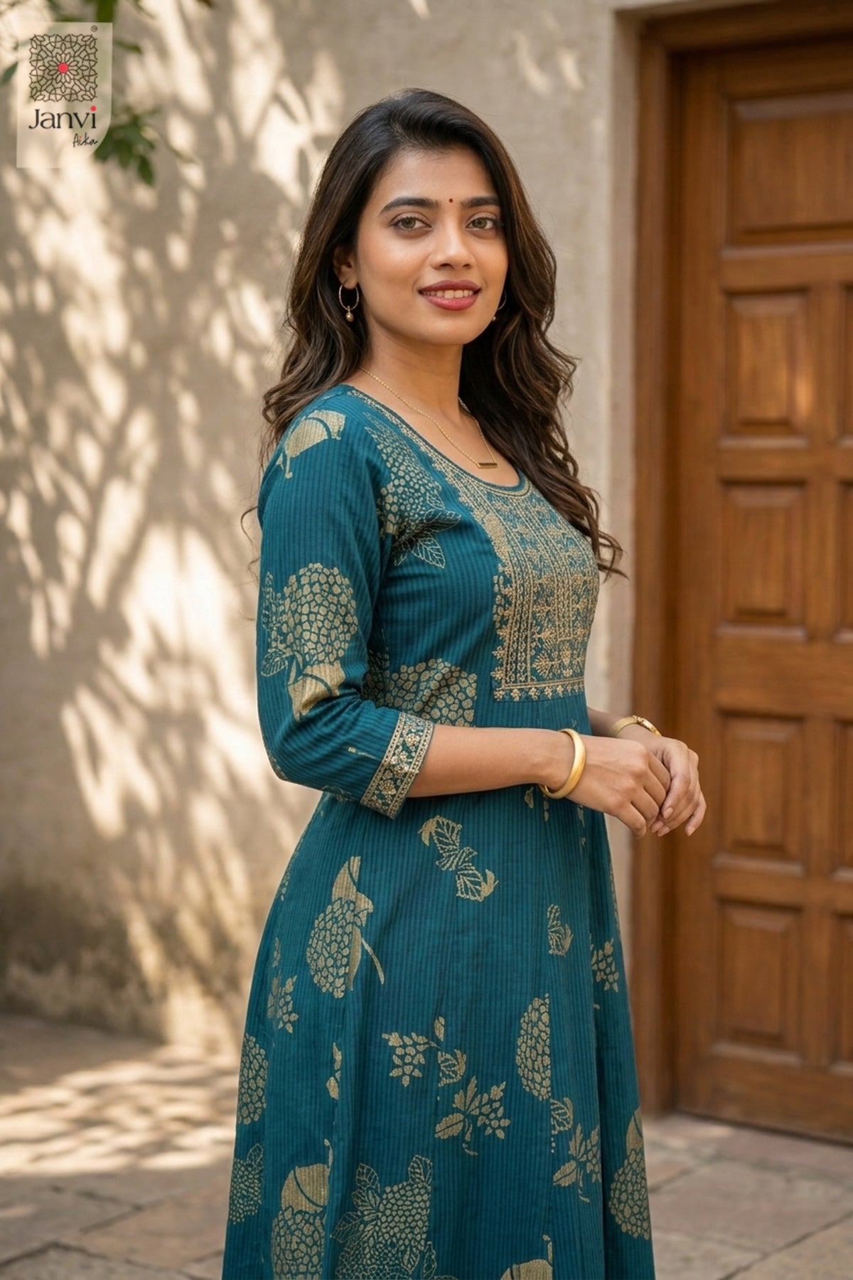 Back view showing neckline styling of Gilded Azure for online shopping dresses for ladies.