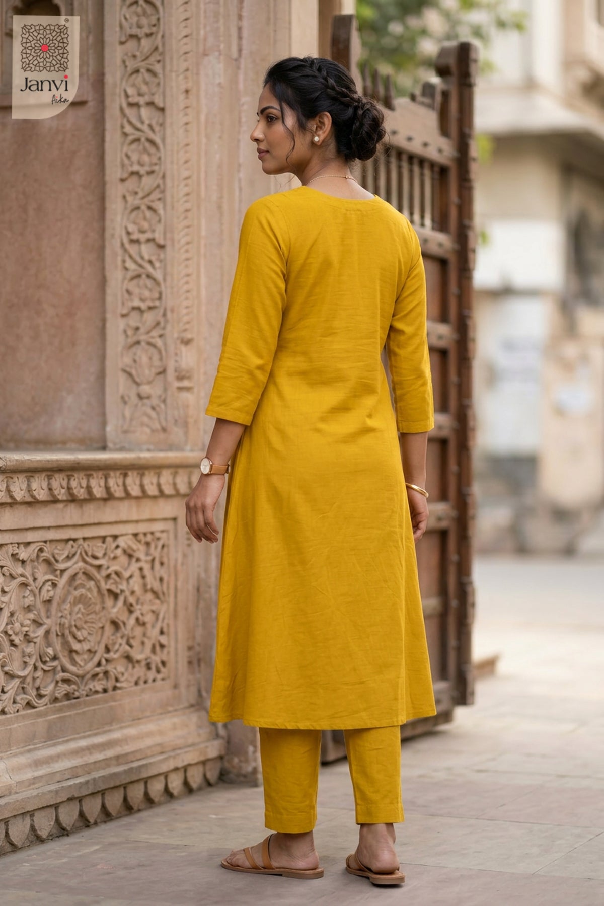 Back view showing neckline styling of Golden Charm Top for formal western dresses for ladies.
