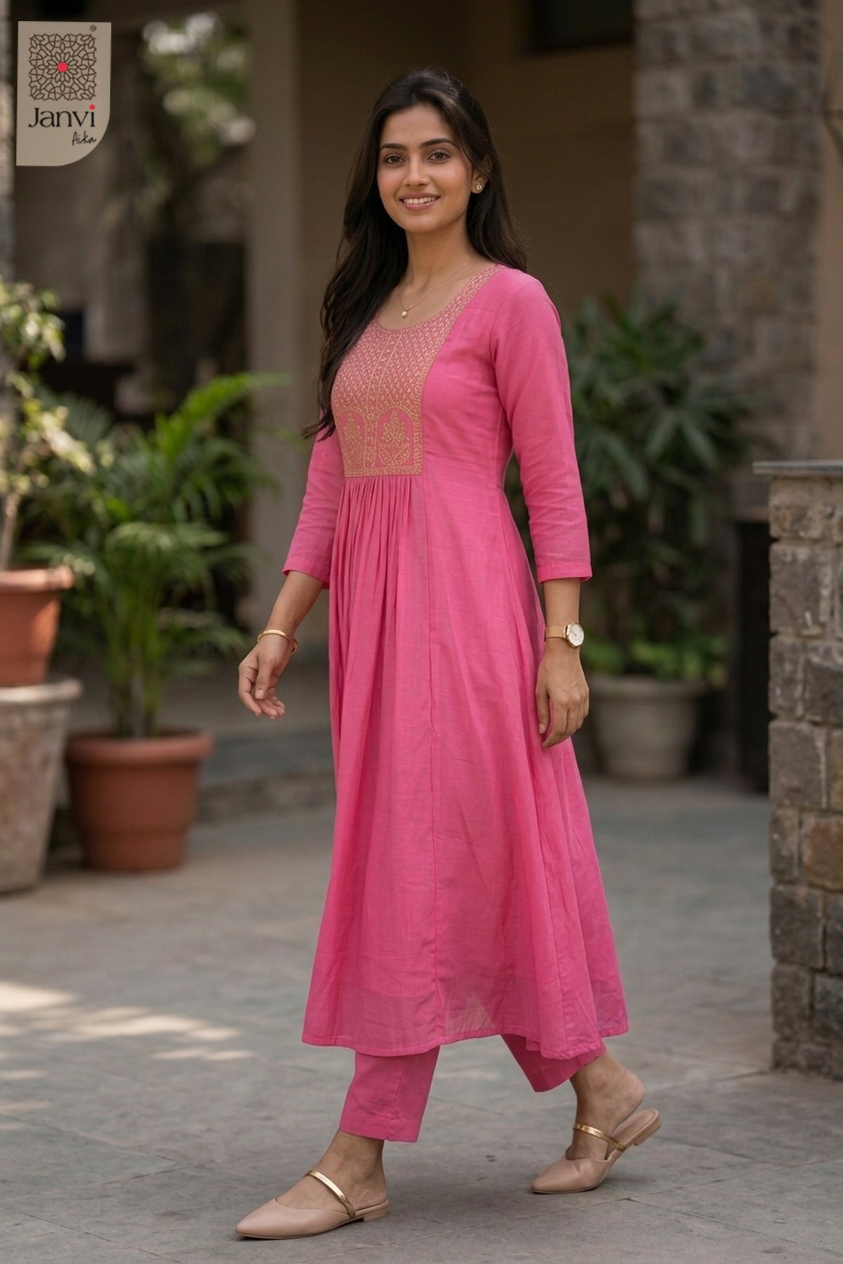 Side profile view of Gulastra showcasing design for best birthday outfits for ladies.