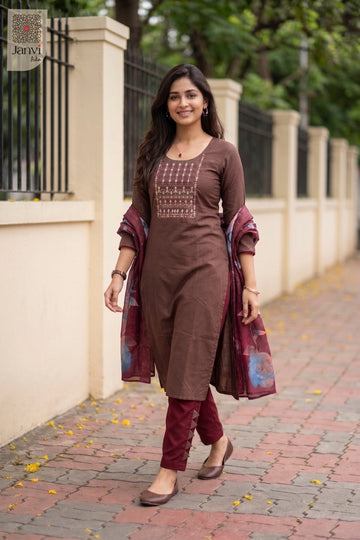 Back view showing neckline styling of Gulnaar Brown Elegance for best birthday outfits for ladies.
