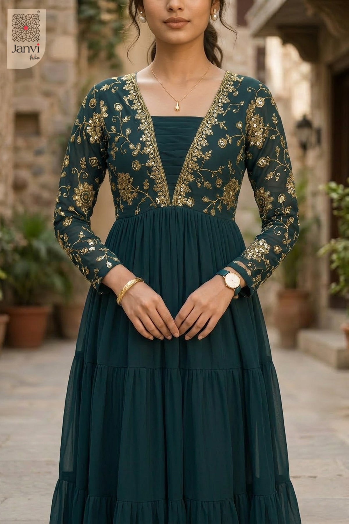 Gulzar Teal Grace Anarkali Dress