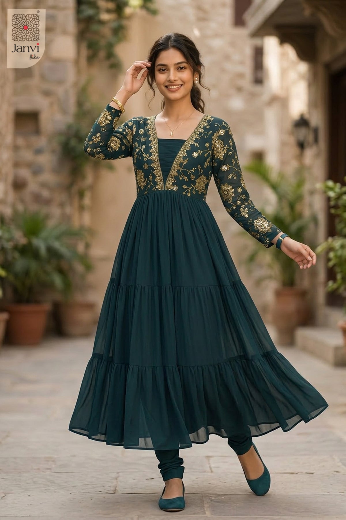 Gulzar Teal Grace Anarkali Dress