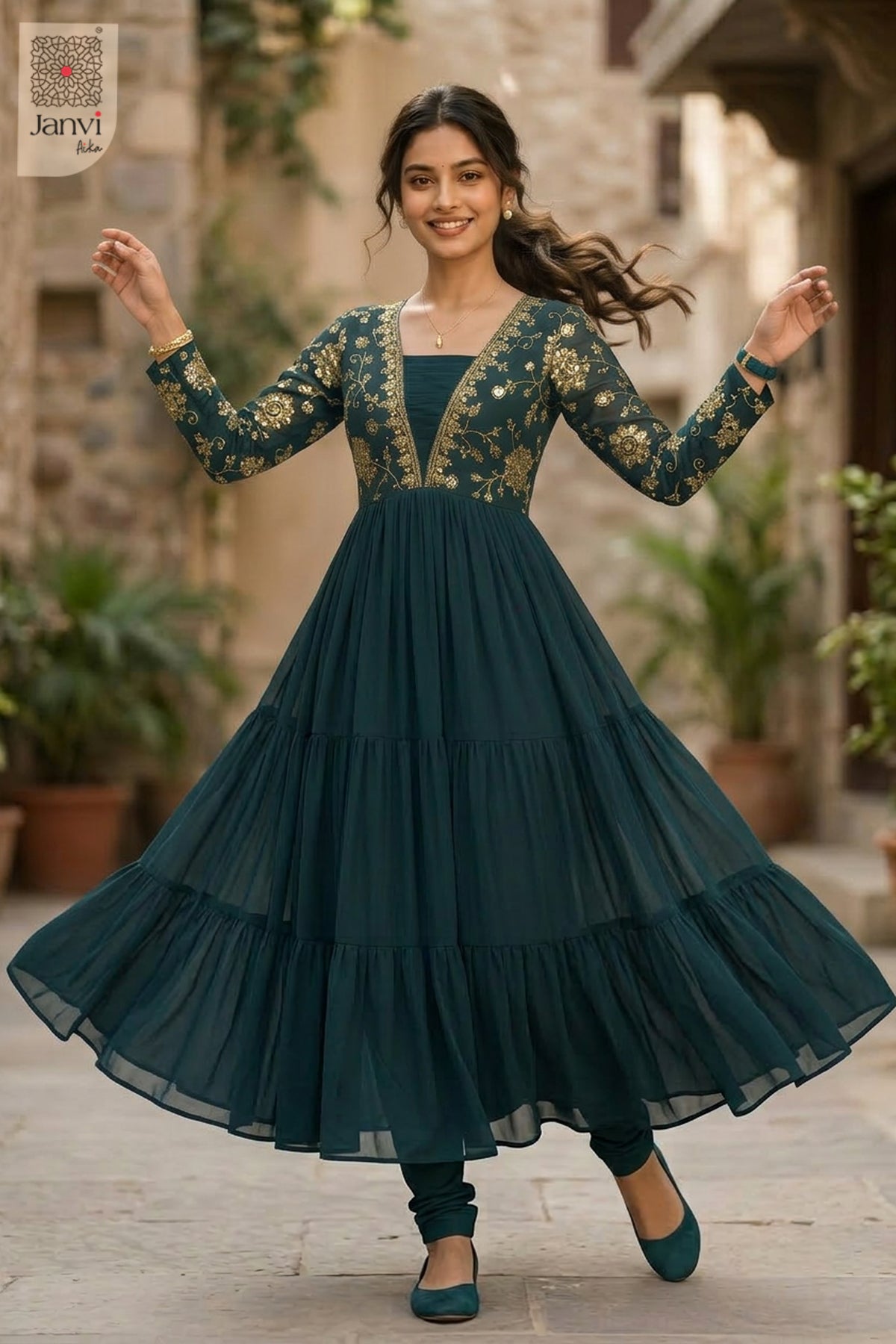 Gulzar Teal Grace Anarkali Dress