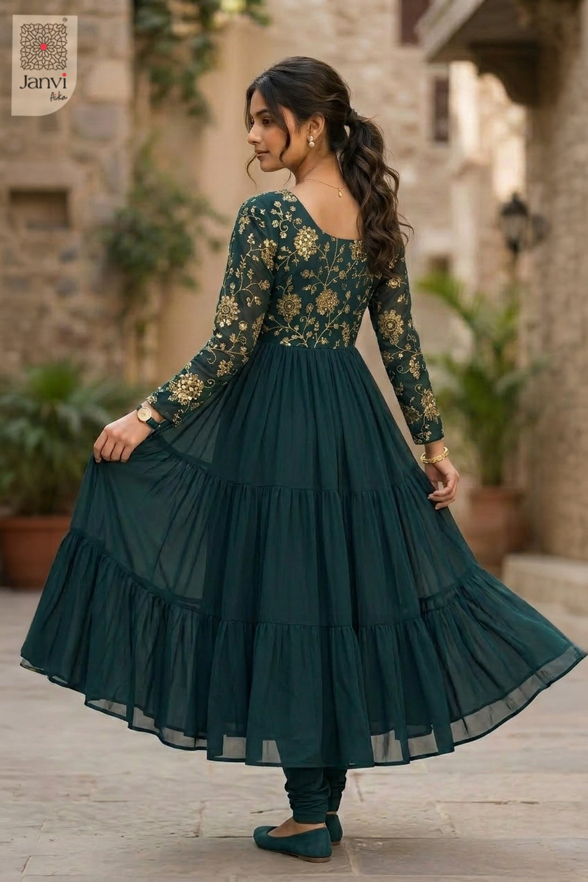 Gulzar Teal Grace Anarkali Dress