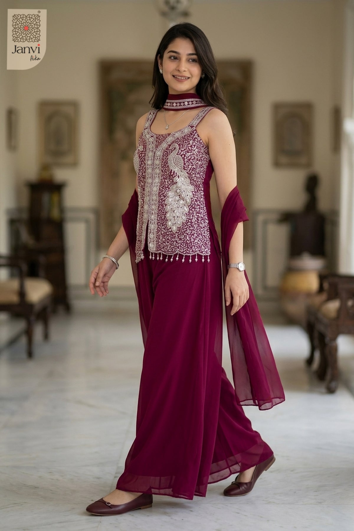 Garnet Glow Sharara Set