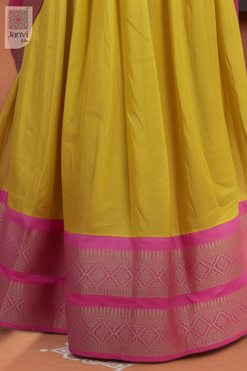 Skirt hem close up view of a half saree as a beautiful traditional lehenga saree.