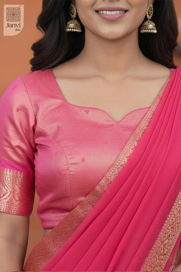 Front neck close up of a half saree as a beautiful readymade lehenga saree for weddings.