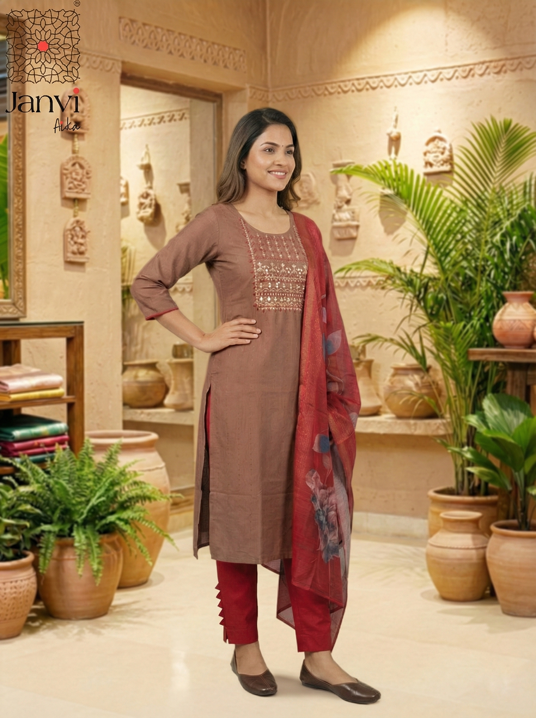 Gulnaar Brown Elegance Chudidhar Set