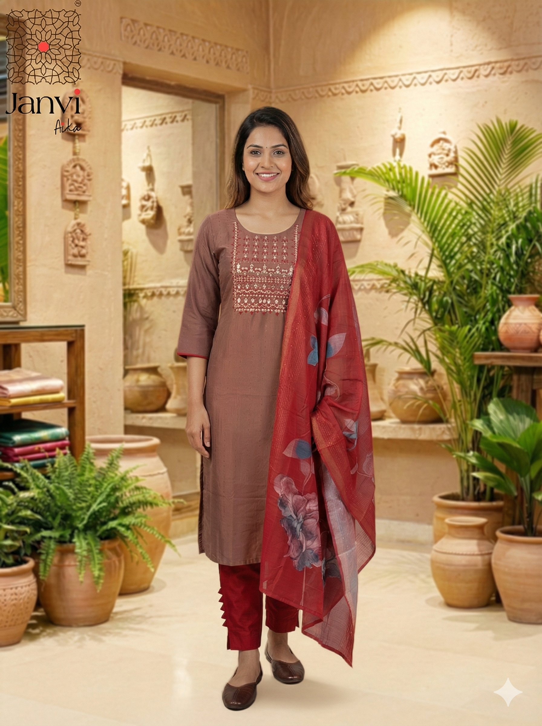 Gulnaar Brown Elegance Chudidhar Set