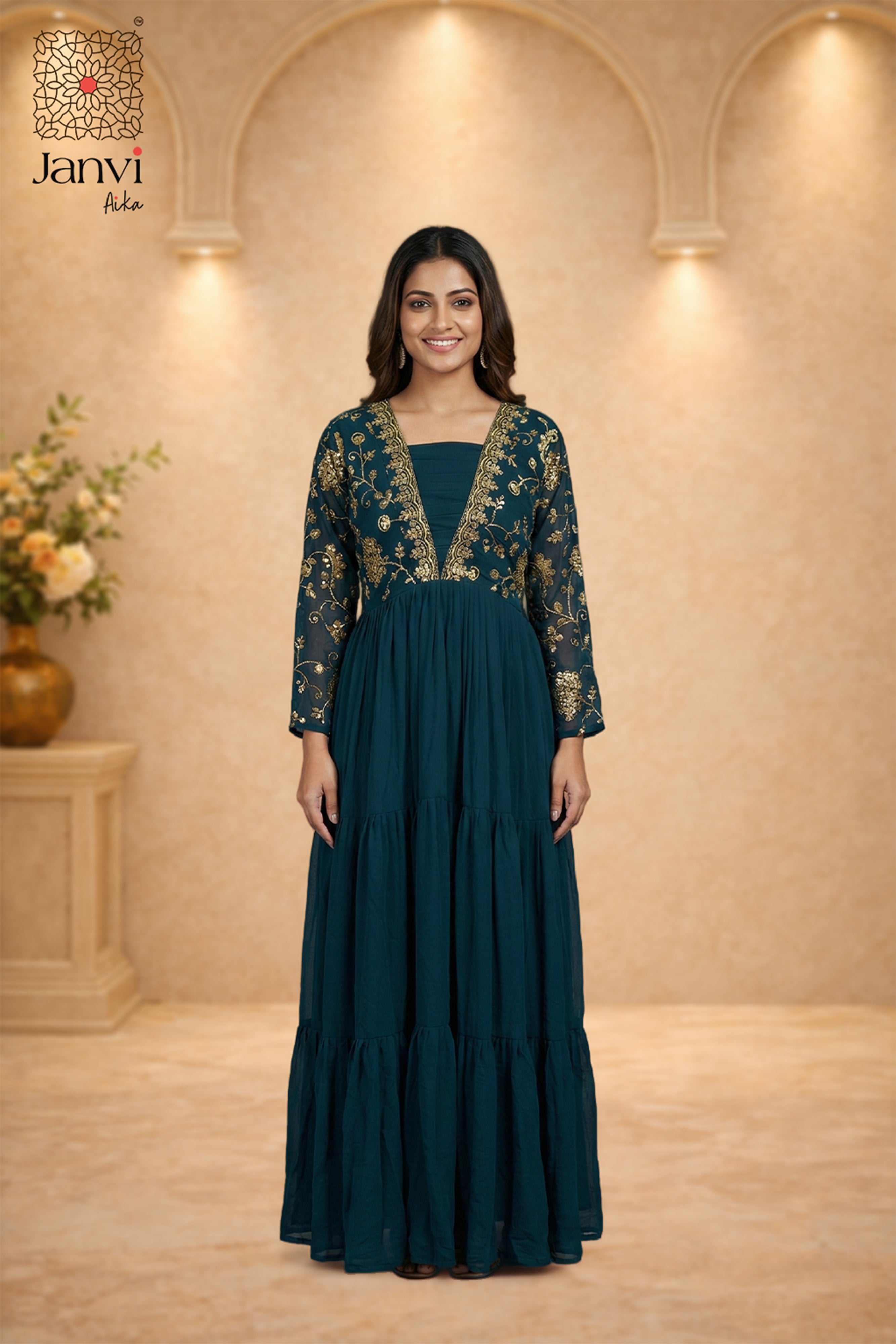 Gulzar Teal Grace Anarkali Dress