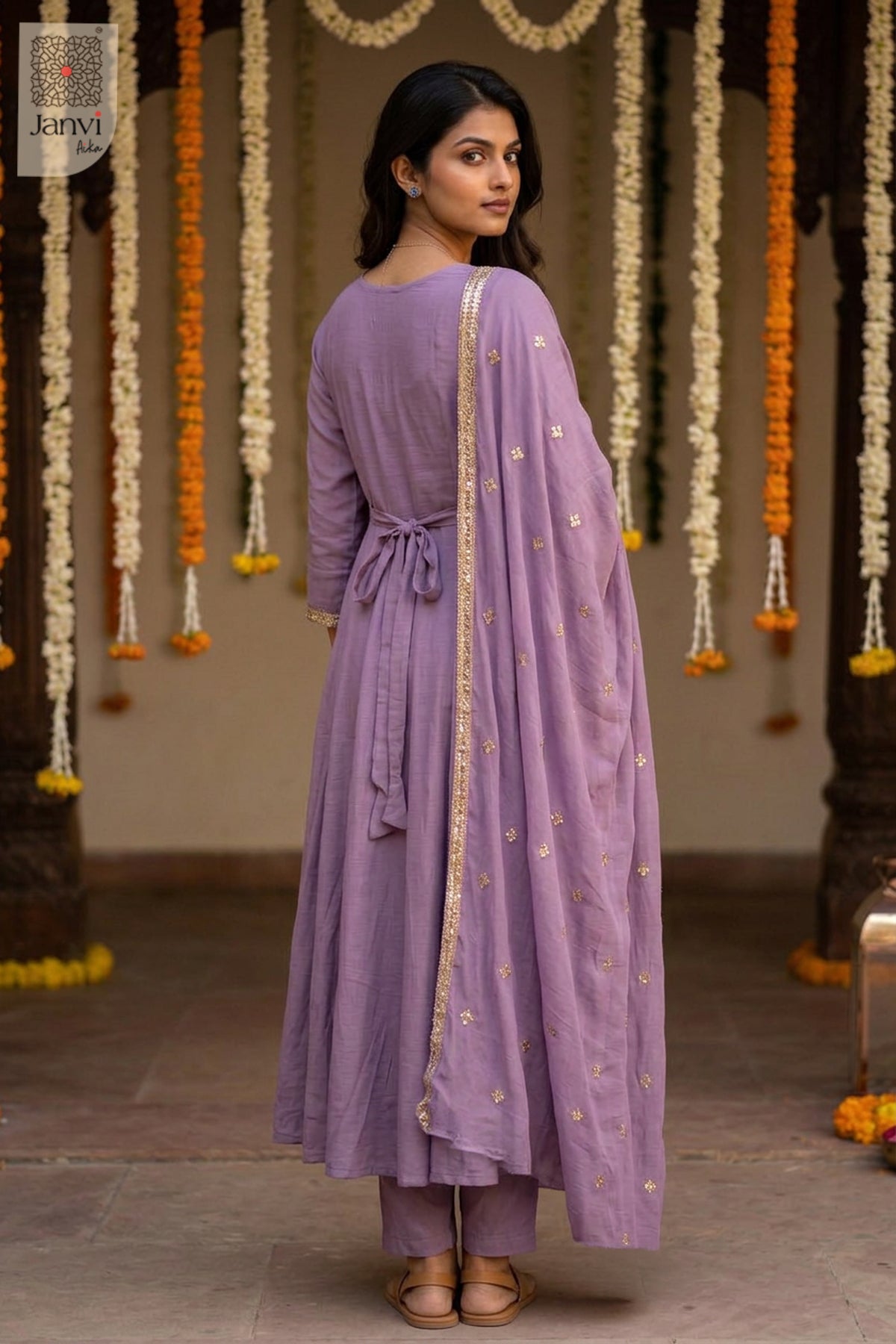 Heather Runway Peacock Embroidered Notch Neck Anarkali