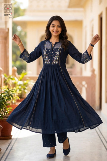 Back view showing neckline styling of Indraneela for black traditional dress for women.
