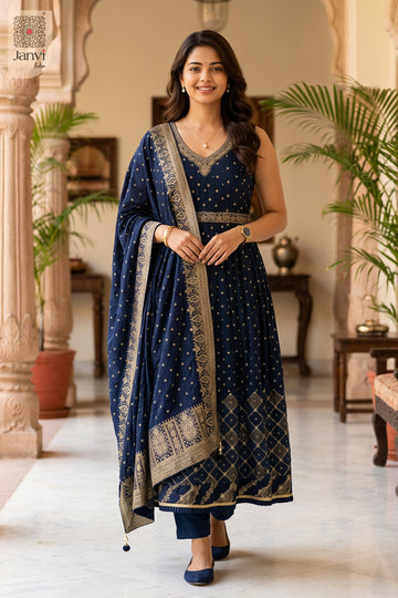 Front full view of Ira Midnight showcasing style for traditional navratri chaniya choli.