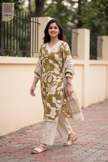 Waist-up front view of Ivory Ochre Petal presenting style for women's party dresses online shopping.