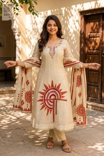 Waist-up front view of Ivory Sunburst presenting style for designer indian wedding dresses.