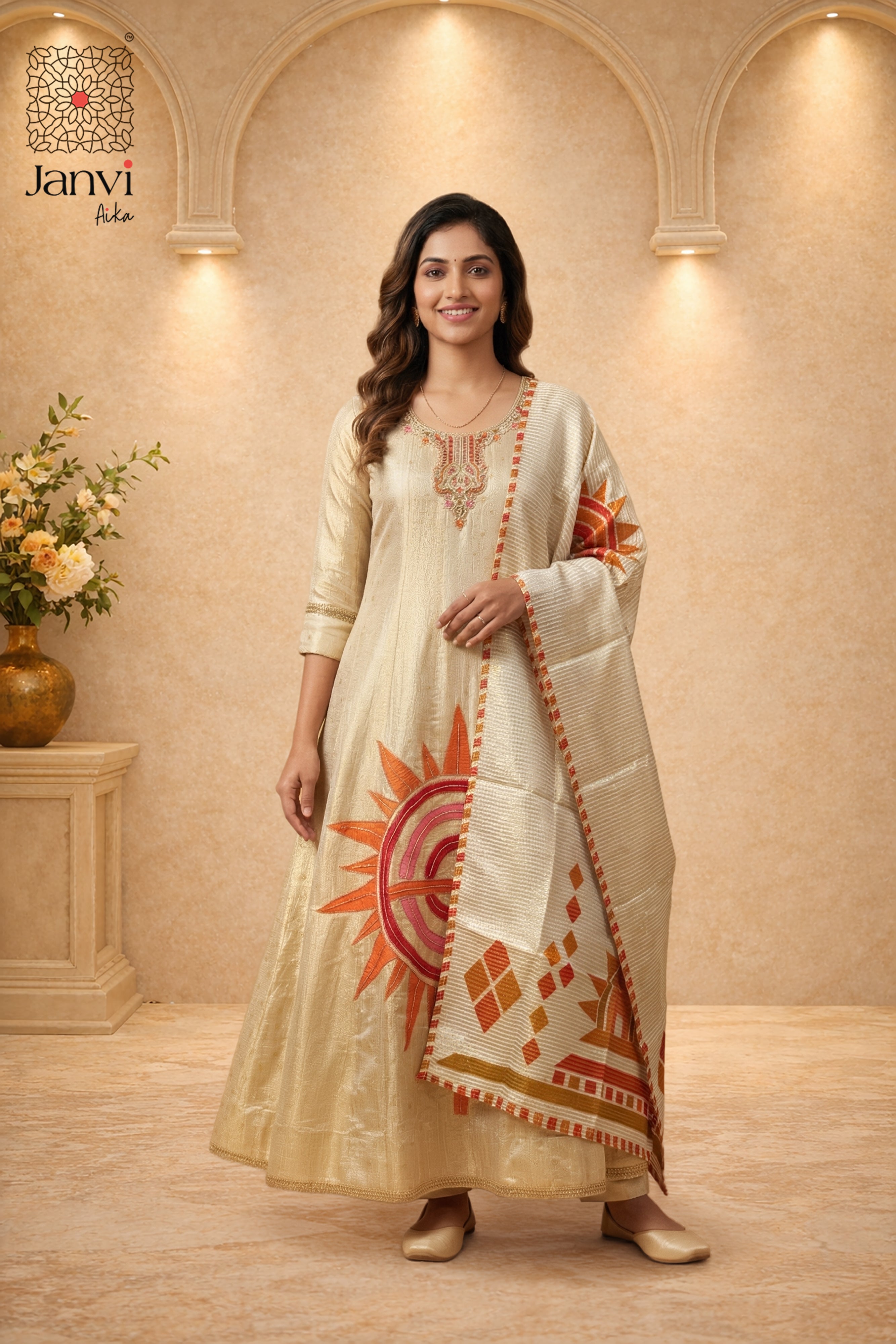 Ivory Sunburst Anarkali Dress