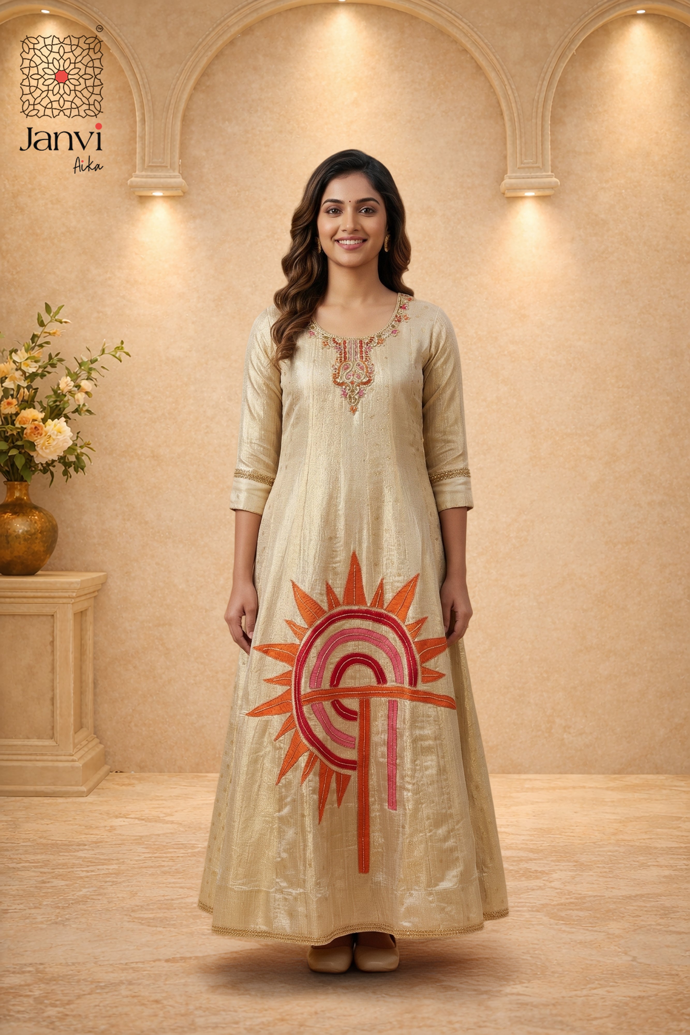 Ivory Sunburst Anarkali Dress