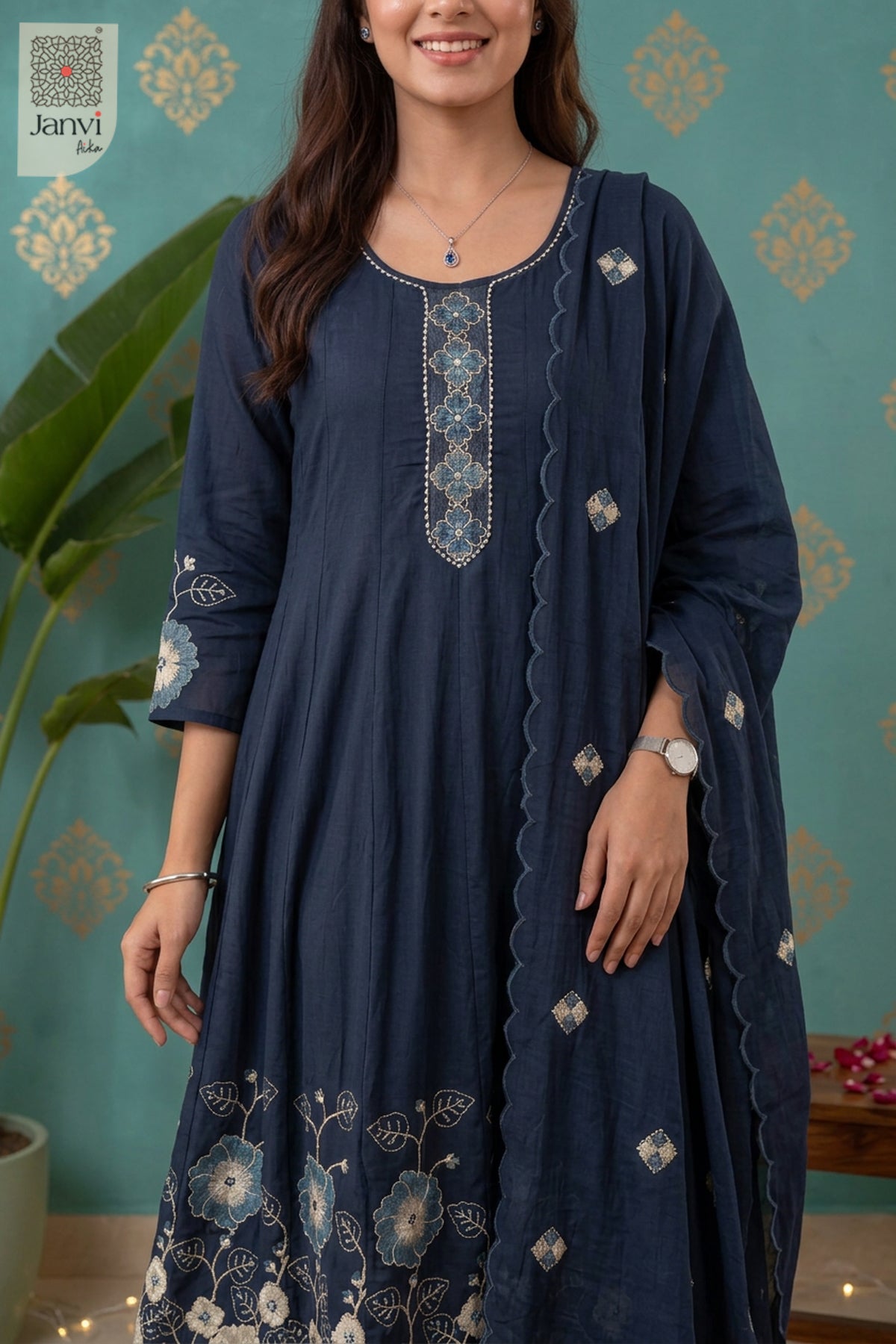 Indigo Bloomtrail Placket Round Neck