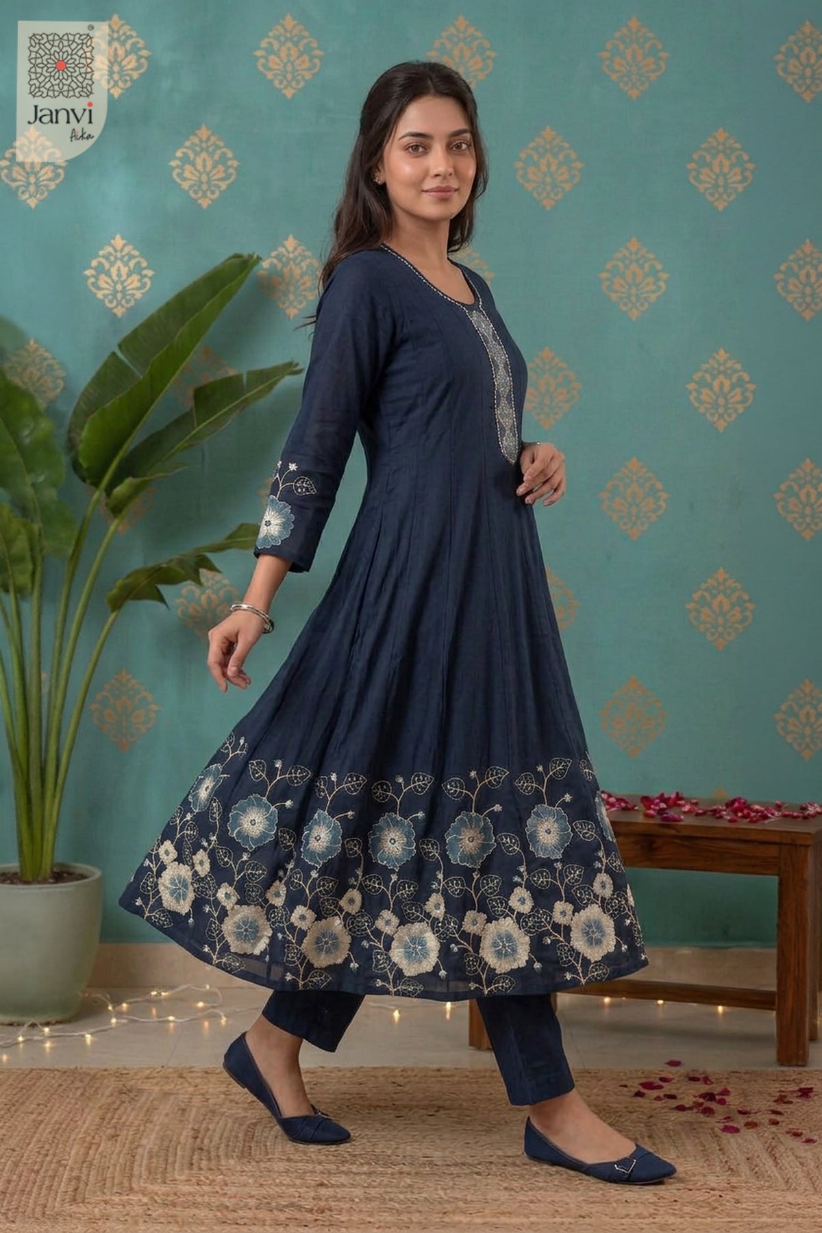 Indigo Bloomtrail Placket Round Neck