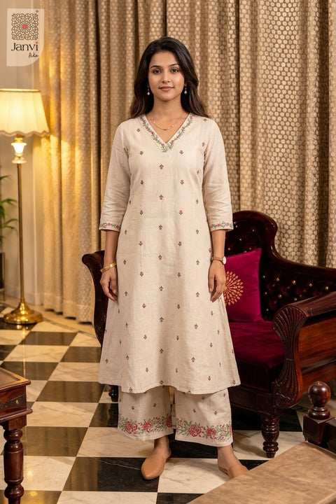 Ivory Blossom Embroidered Set