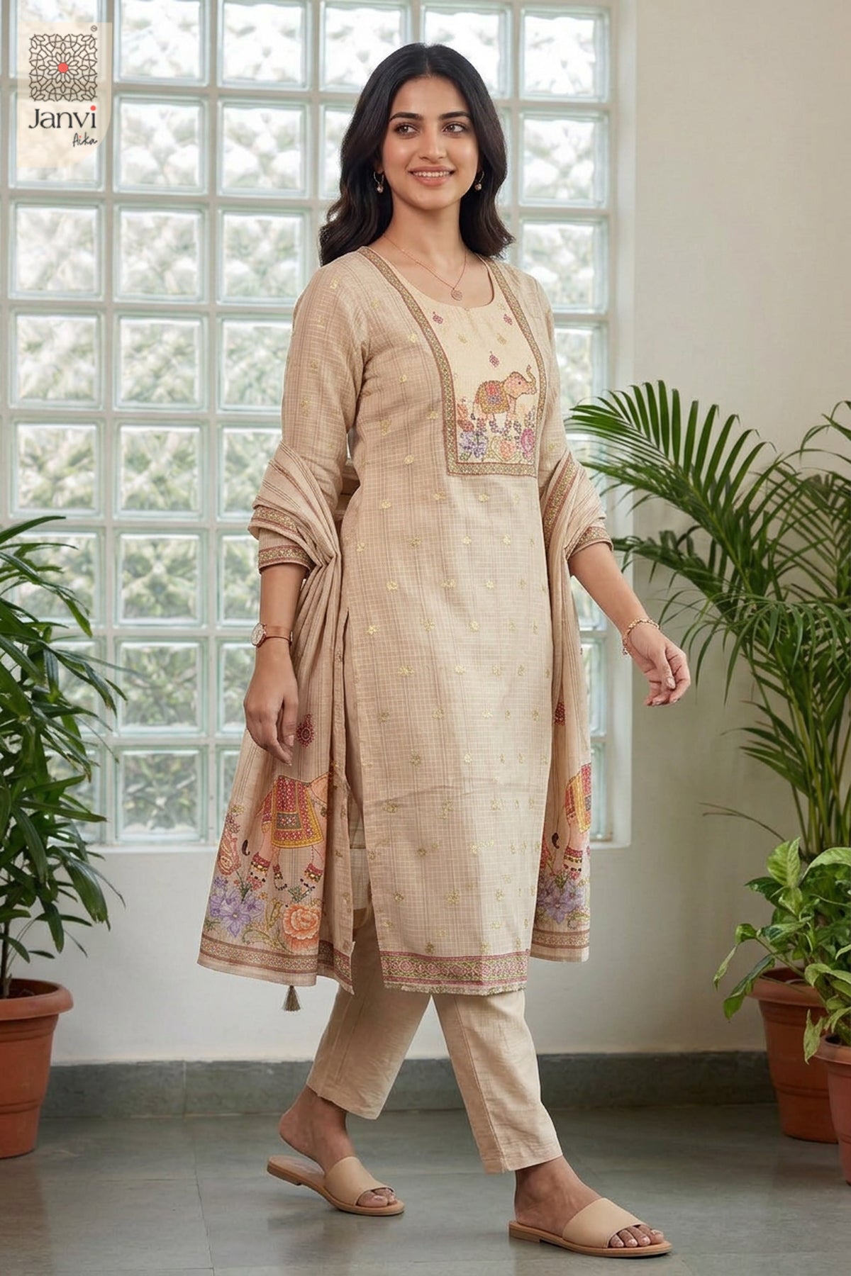 Ivory Rajmahal Elephant Motif Kurta