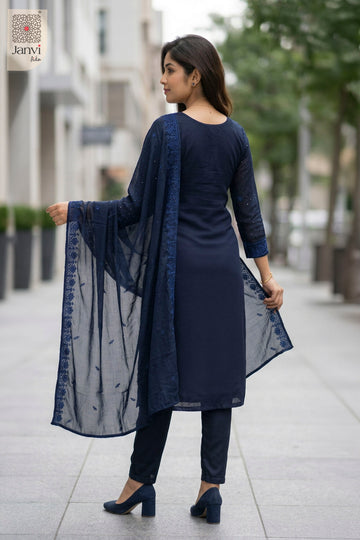 Front angled view of the flared silhouette of Karunguyil for online shopping dresses for ladies.