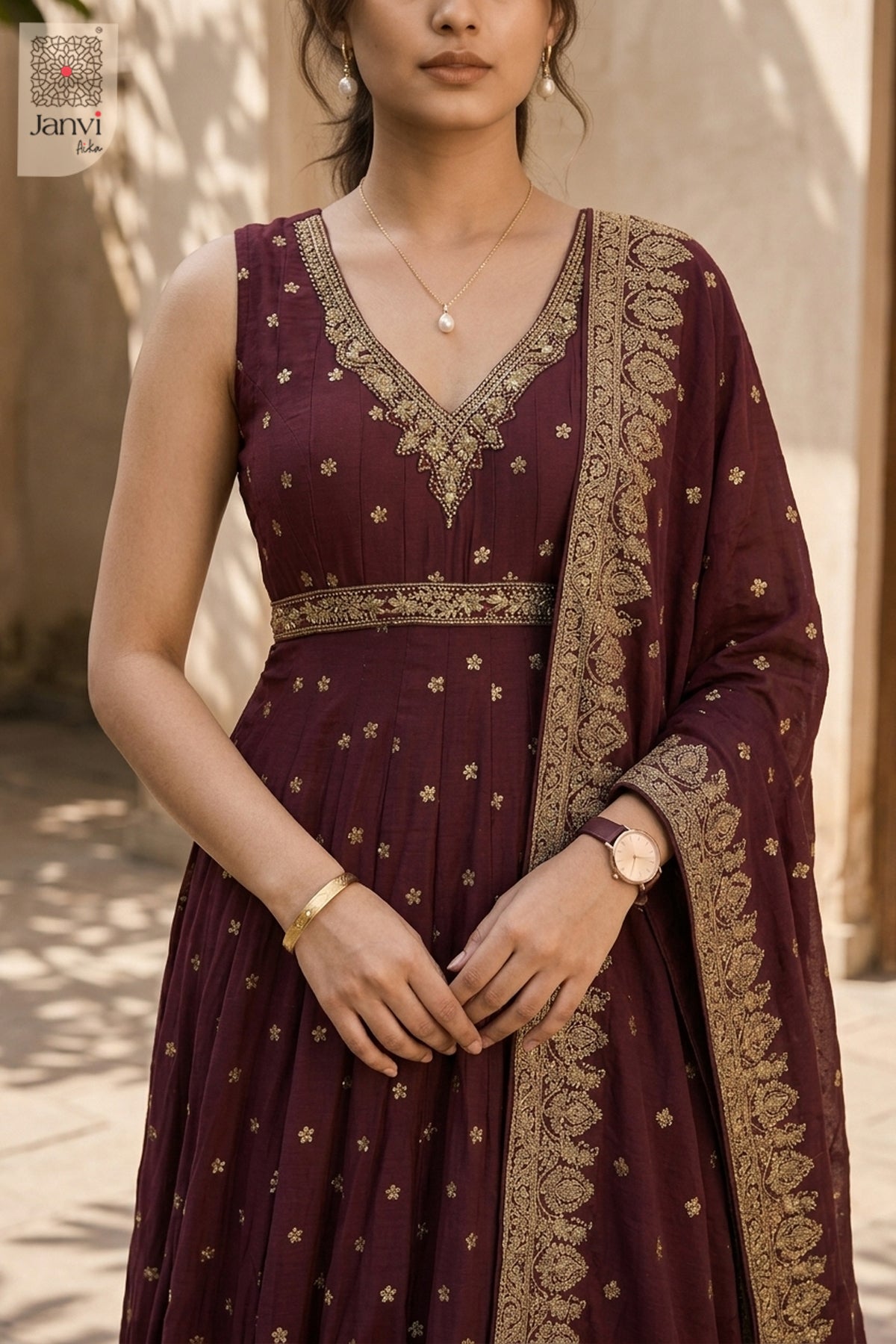 Kashni Royal Maroon Anarkali Dress