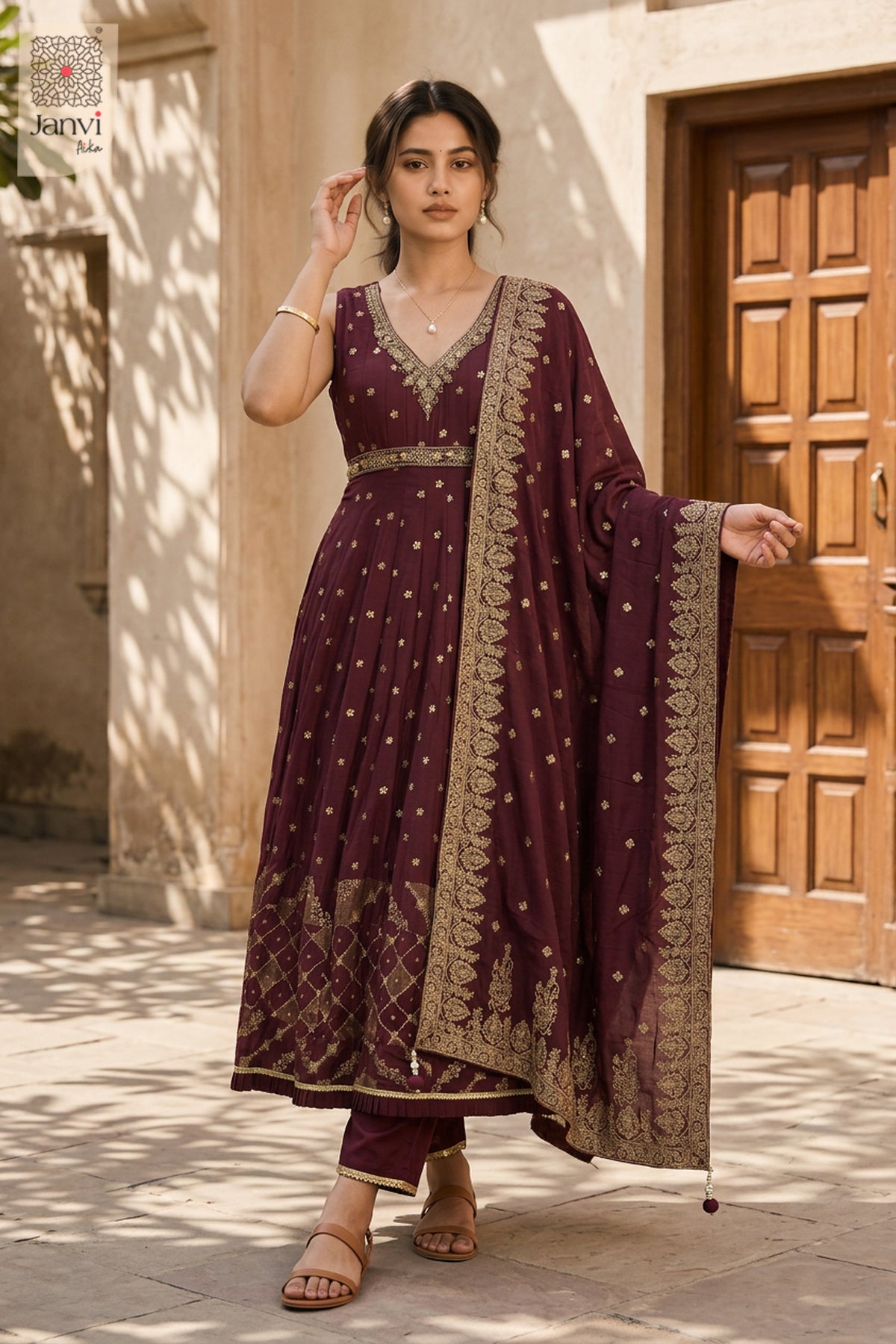 Kashni Royal Maroon Anarkali Dress