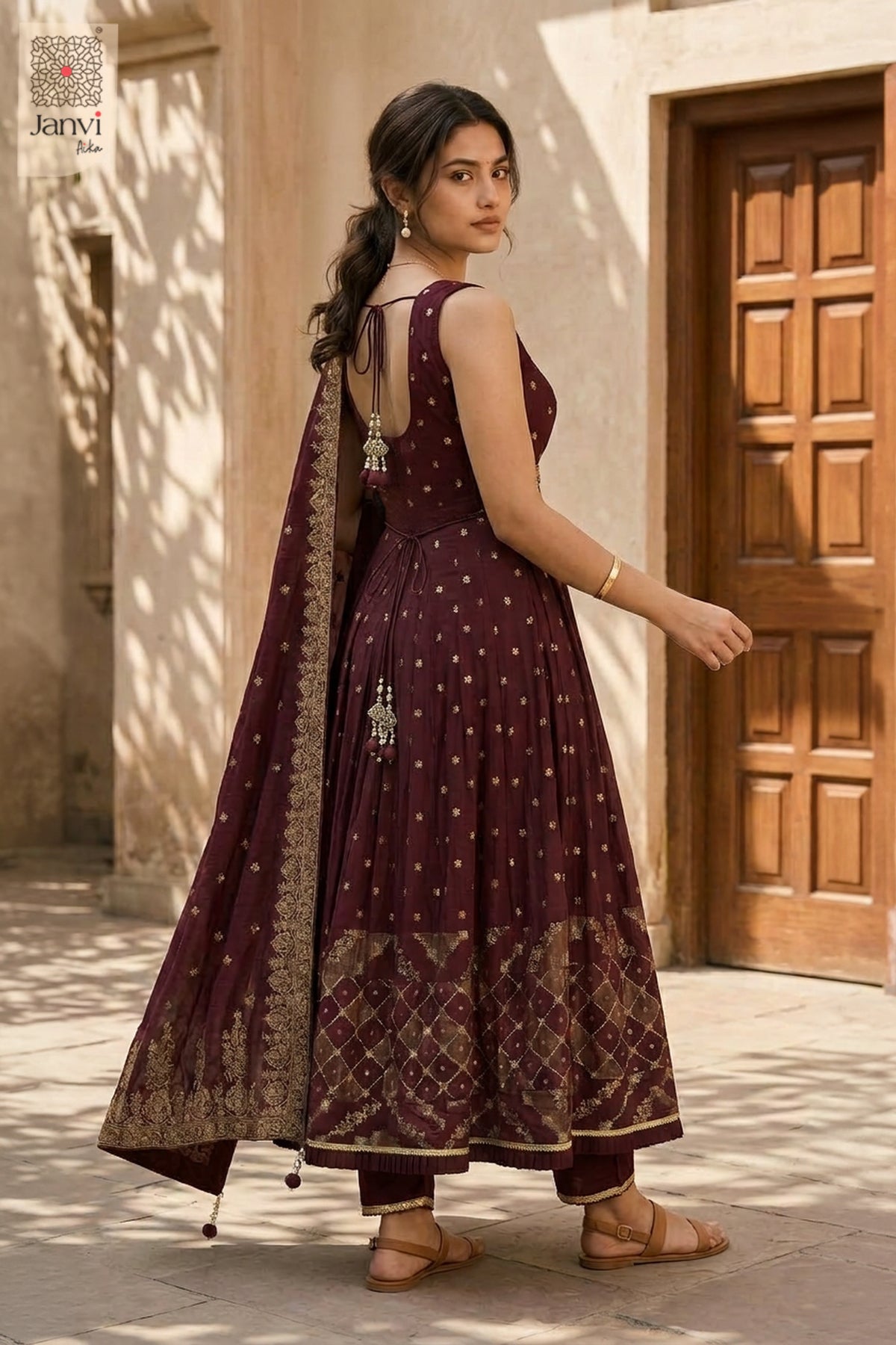 Kashni Royal Maroon Anarkali Dress