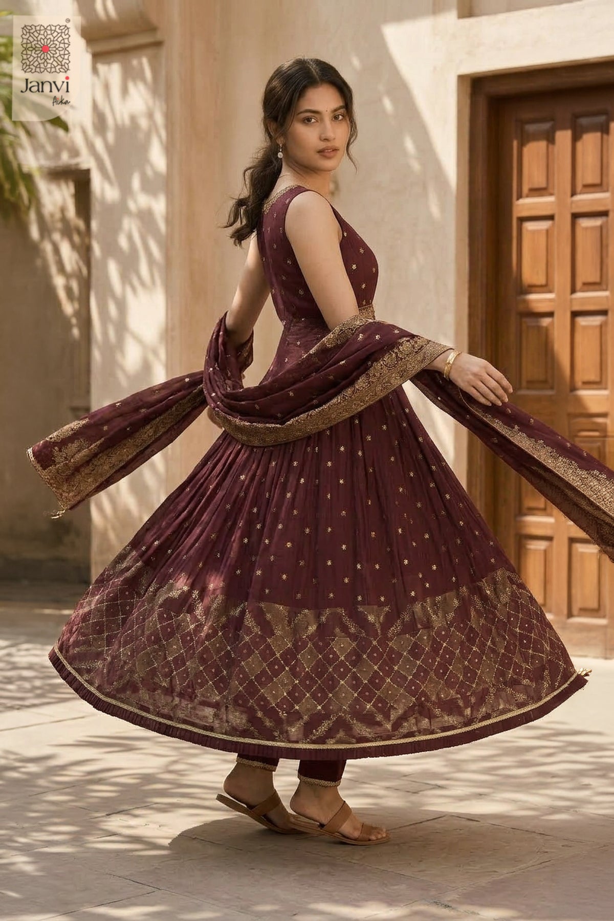 Kashni Royal Maroon Anarkali Dress