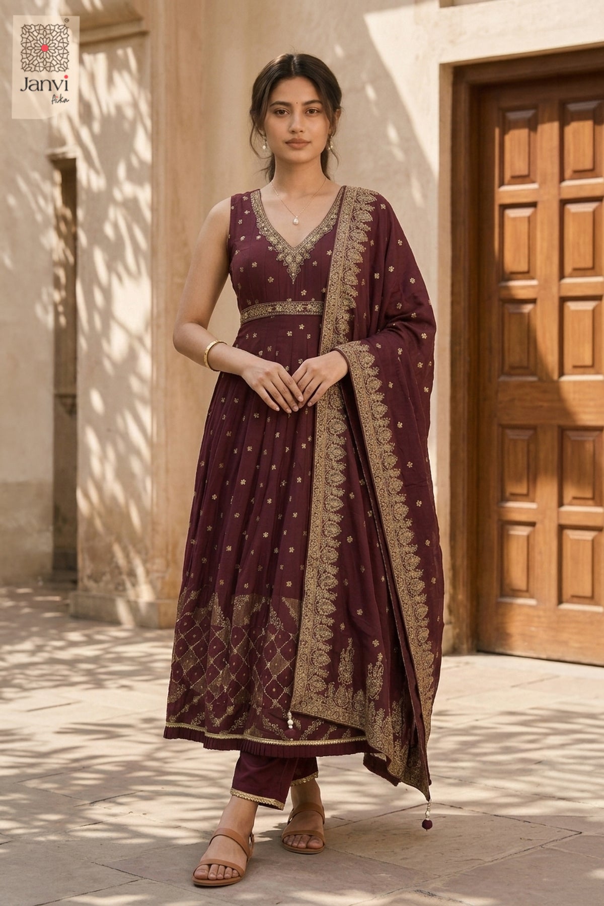 Kashni Royal Maroon Anarkali Dress