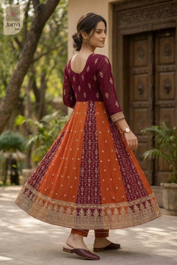 Back view showing neckline styling of Kesariya Saaz for choli online shopping with price.