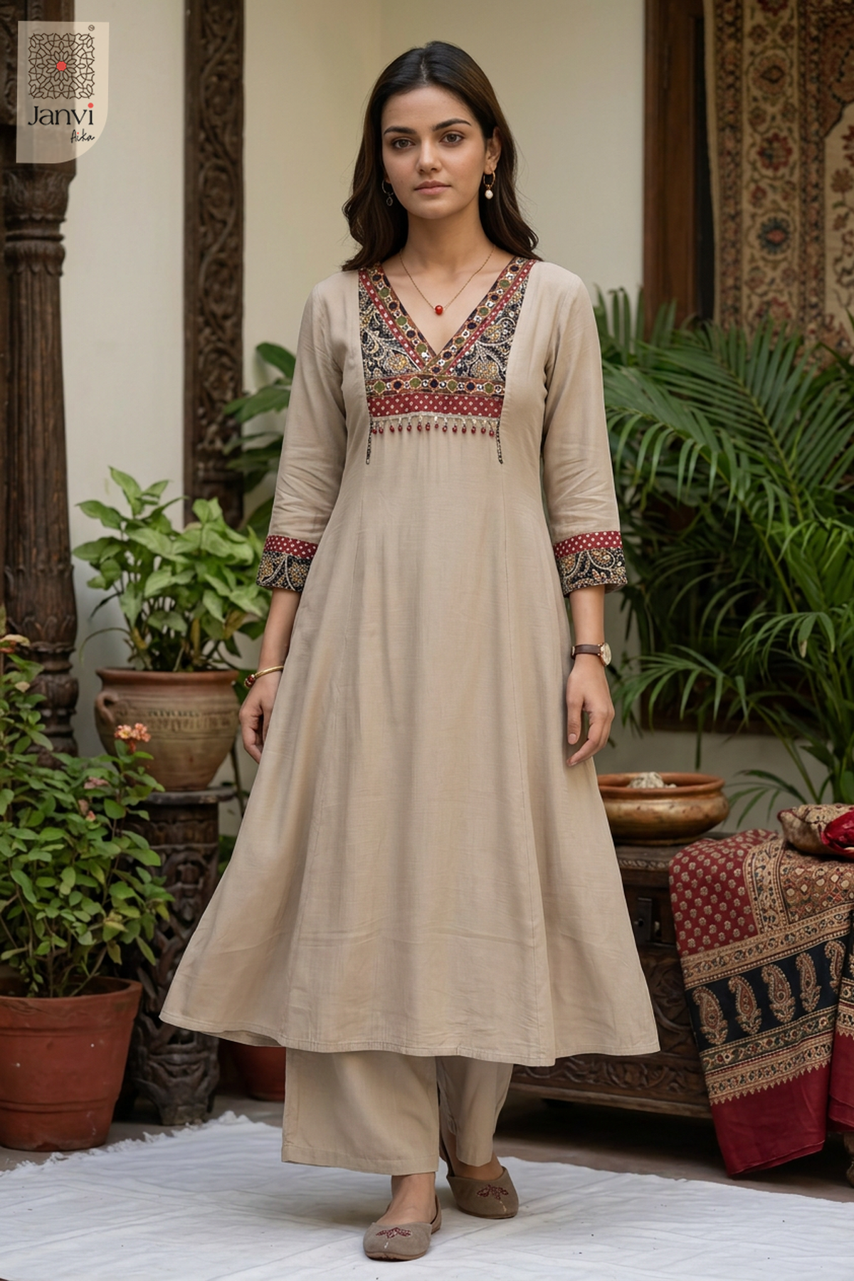 Kashmira Paisley Mirror Yoke V Neck Anarkali