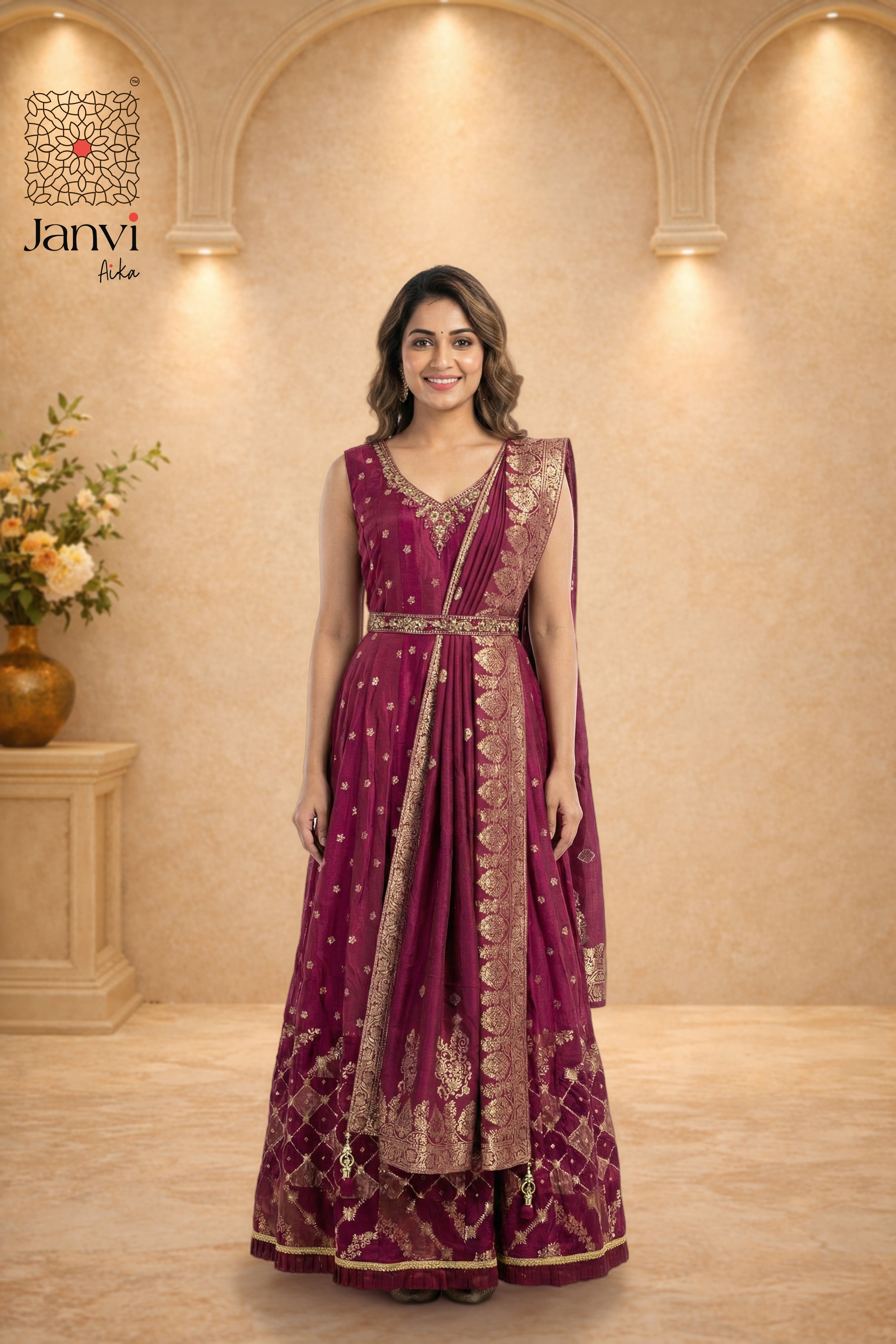 Kashni Royal Maroon Anarkali Dress