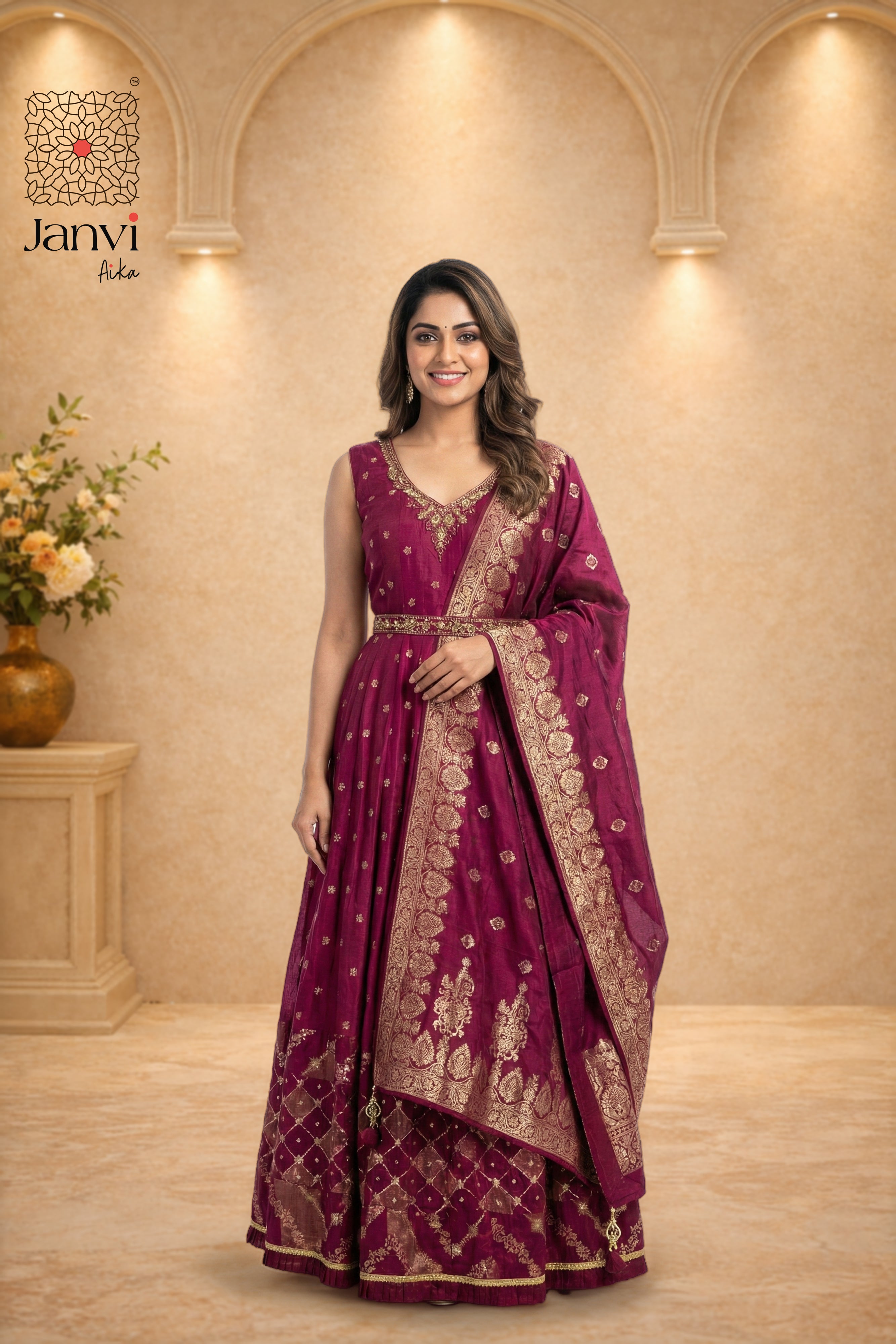 Kashni Royal Maroon Anarkali Dress