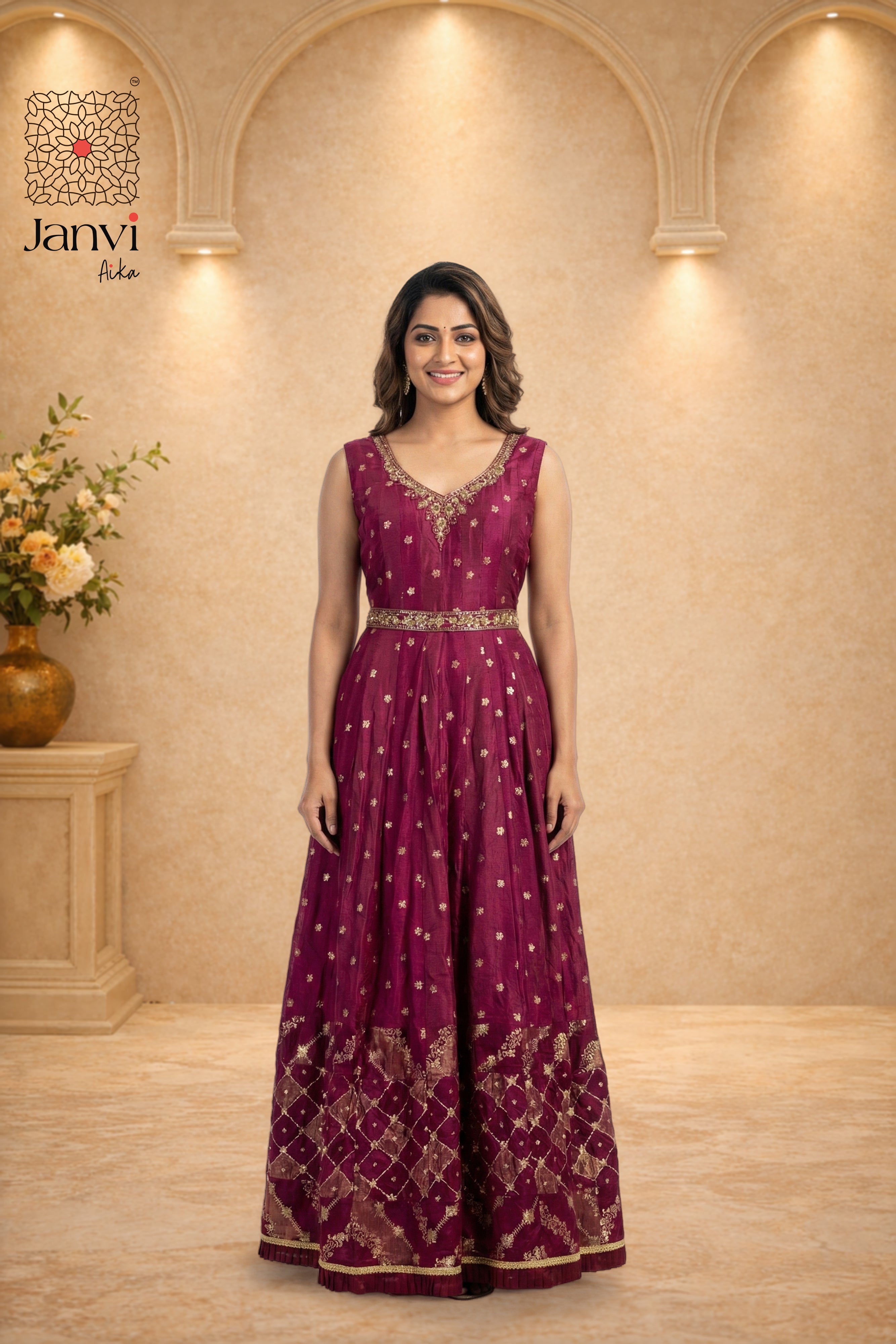 Kashni Royal Maroon Anarkali Dress