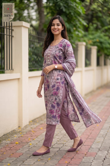 Side profile view of Lavender Lore showcasing design for indo western dresses for female.