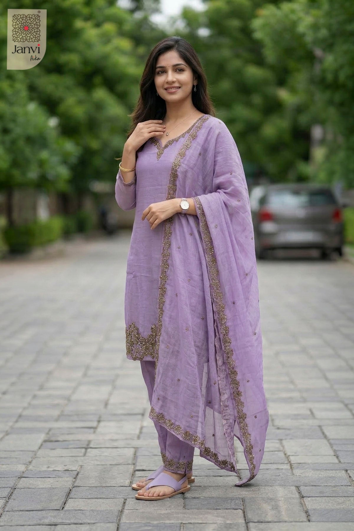 Front full view of Lavender Silk Blend showcasing style for christmas party dresses for women.