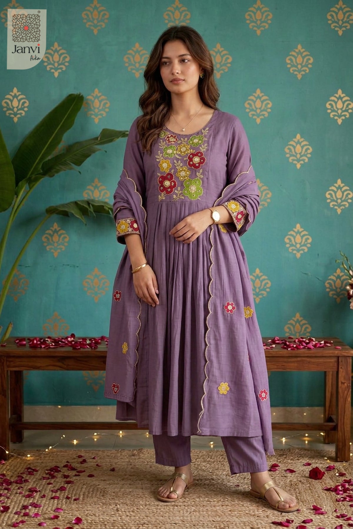 Lilac Petal Parade Floral Round Neck