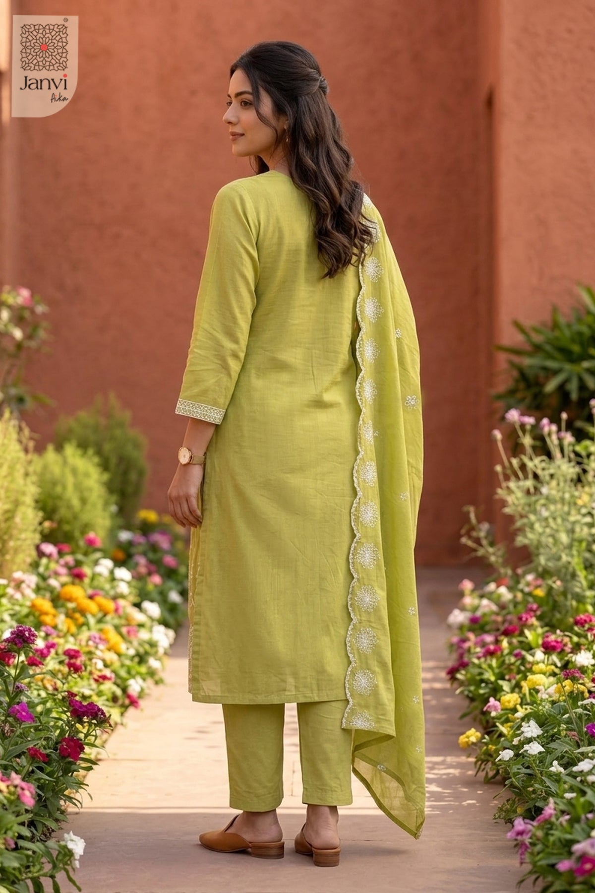 Lime Blossom Lace V Neck Kurti